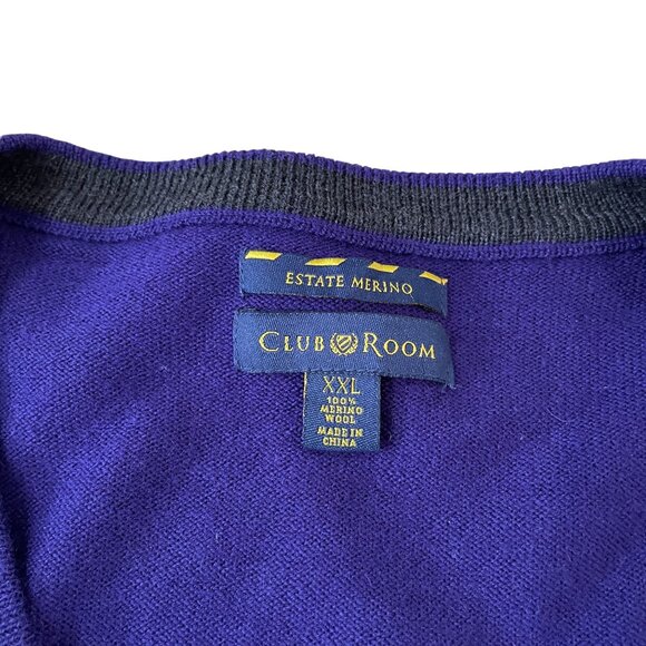 Club Room Merino Wool Sweater Men's Size 2XL Purple V-Neck Pullover - Picture 2 of 5